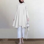 Muslim Blouse Manufacturer - Solid Turn-down Collar Swallowtail Curved Hem Long Sleeve