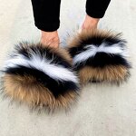 Women's Fur Slippers Manufacturer - New Flat Raccoon Fox Fur Fashion Luxury Shoes