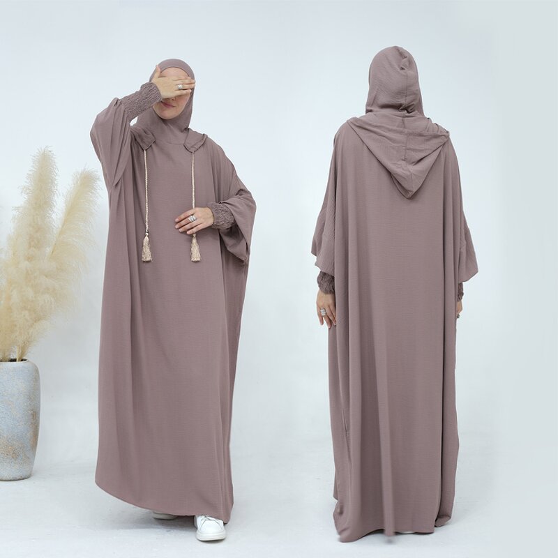 Dubai Abaya Manufacturer - 2024 Crepe Jilbab One Piece Modest Loose Islamic Hoodie