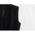 Women's Vest Manufacturer - Notched Collar Black Sleeveless Sashes Casual Waistcoat