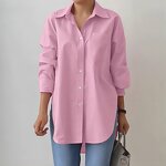 Women's Work Shirt Manufacturer - Spring Autumn Solid Color Split Hem Long Sleeve Blouse
