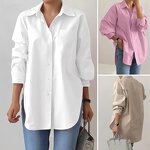 Women's Work Shirt Manufacturer - Spring Autumn Solid Color Split Hem Long Sleeve Blouse