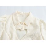 Women's Blouse Manufacturer - Front Hollow Out Beige Turn Down Collar Long Sleeve