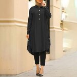 Muslim Blouse Manufacturer - High Quality Solid Color Pleated S~5XL Arabic Long Tops
