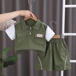 Boys Clothing Set Manufacturer - 2024 Summer Tooling Style Short-sleeved Shirt Shorts