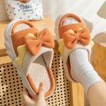 Women's Home Slippers Manufacturer - Summer Non-Slip Cute Bow Platform Cotton Linen