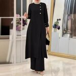 Muslim Two Piece Set Manufacturer - Side Slit Long Shirt Wide Leg Pants Robe In Stock