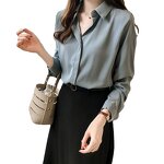 Women's Chiffon Shirt Manufacturer - Autumn Pure Color V-neck Long Sleeve Business Wear