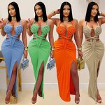 Women's Chiffon Dress Manufacturer - Cross-Border Sexy Knitted Halter Backless Solid Color