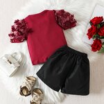 Girls Two Piece Set Manufacturer - Summer Mesh Puff Sleeve O Neck Tops Lace up Shorts