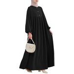 Muslim Robe Manufacturer - Spring Summer Loose Puff Sleeve Wooden Buckle Dress In Stock