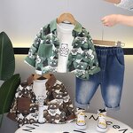 Boys Clothing Set Manufacturer - Spring Autumn Cartoon Bear Jacket T-shirt Denim Pants