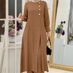 Muslim Two Piece Set Manufacturer - Side Slit Long Shirt Wide Leg Pants Robe In Stock
