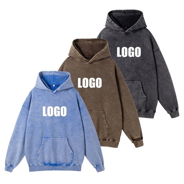 Men's Hoodie Manufacturer - Cotton Heavy Distressed Embroidery Stone Vintage Washed