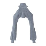 Women's Knitted Crop Sweater Manufacturer - Gray Turtleneck Shoulder Hollow Out Long Sleeve
