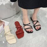Women's Flat Slippers Manufacturer - Pure Color Winding Strap Casual Beach Sandals