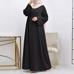 Muslim Satin Dress Manufacturer - Djellaba Round Neck Belt Plus Size Long Sleeve