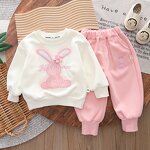 Girls Tracksuits Manufacturer - 2024 Spring Autumn Letter Rabbit Sweatshirt Trousers