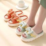 Women's Home Slippers Manufacturer - Summer Non-Slip Cute Bow Platform Cotton Linen