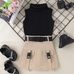 Girls Clothing Set Manufacturer - 2024 Summer Sleeveless Turtleneck Vest A-Line Skirt