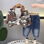 Boys Clothing Set Manufacturer - Spring Autumn Cartoon Bear Jacket T-shirt Denim Pants