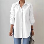 Women's Work Shirt Manufacturer - Spring Autumn Solid Color Split Hem Long Sleeve Blouse
