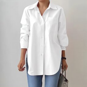 Women's Work Shirt Manufacturer - Spring Autumn Solid Color Split Hem Long Sleeve Blouse