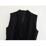 Women's Vest Manufacturer - Notched Collar Black Sleeveless Sashes Casual Waistcoat