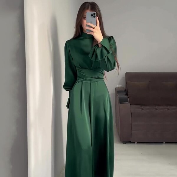 Women's Fairy Dress Manufacturer - Autumn Long Sleeve Waist Puff Sleeve Solid Color