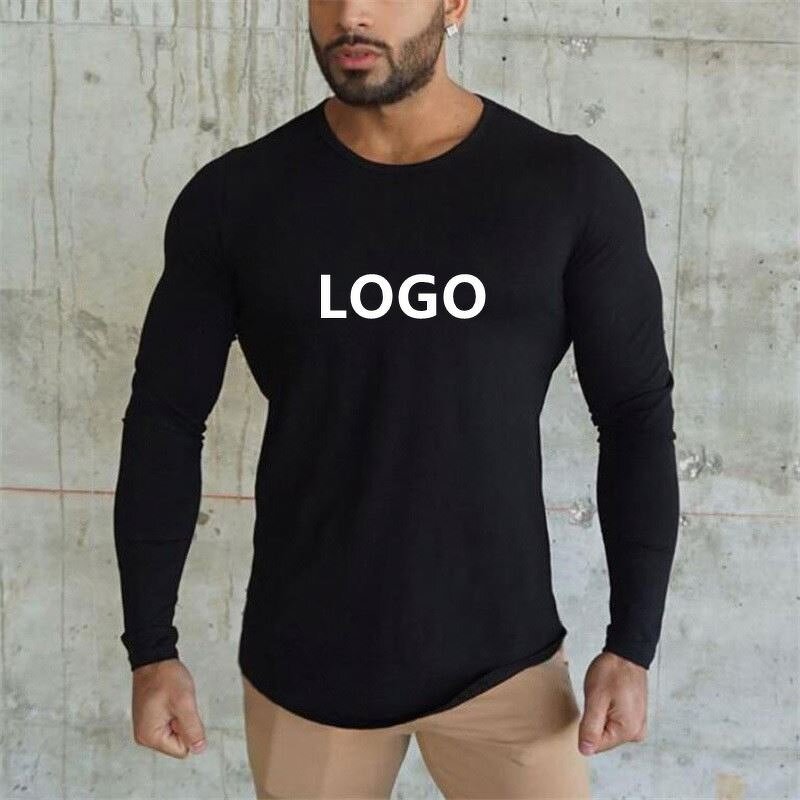 Men's Fitness T-shirt Manufacturer - Winter Plain Long Sleeve 100% Cotton Slim Fit