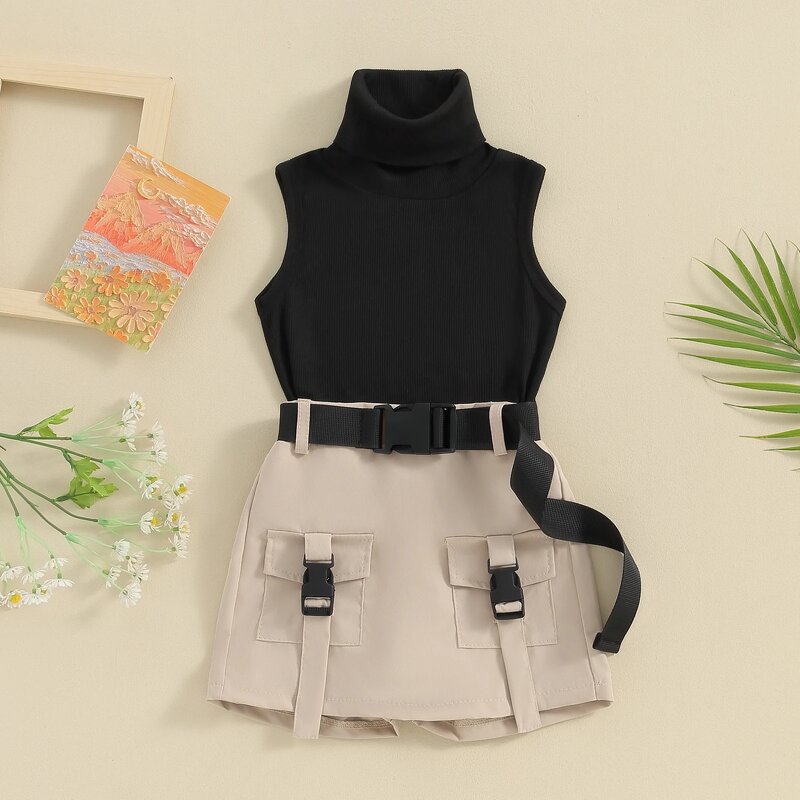 Girls Clothing Set Manufacturer - 2024 Summer Sleeveless Turtleneck Vest A-Line Skirt