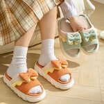 Women's Home Slippers Manufacturer - Summer Non-Slip Cute Bow Platform Cotton Linen