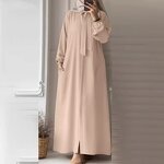 Muslim Cardigan Dress Manufacturer - Bow Tie Polo Collar Long Sleeve Pocket Loose