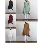 Muslim Blouse Manufacturer - Solid Turn-down Collar Swallowtail Curved Hem Long Sleeve