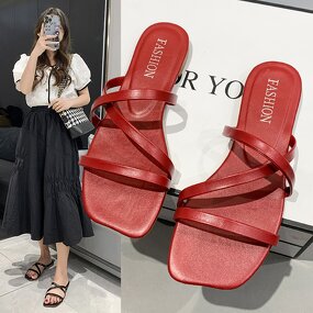 Women's Flat Slippers Manufacturer - Pure Color Winding Strap Casual Beach Sandals