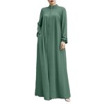 Muslim Dress Manufacturer - H702 Arabic Stand Collar Zipper Pocket Loose Leisure