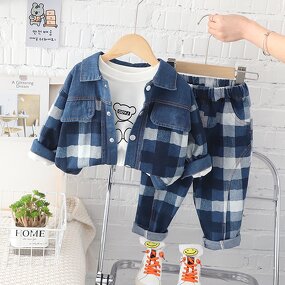 Boys Clothing Set Manufacturer - 2024 Spring Autumn Bear T Shirt Jacket Pants 3Pcs
