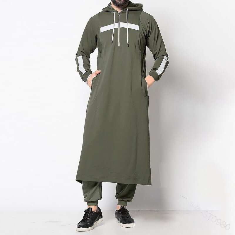Men's Thobe Manufacturer - Islamic Dubai Hoodie Abaya Saudi Thobe With Pocket Muslim