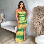 Women's Maxi Dress Manufacturer - 2024 Sling Backless See Through High Slit Bright Color