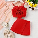 Girls Outfit Manufacturer - Summer 3D Floral Sling Top Skirt Shorts Princess 2Pcs