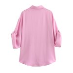 Women's Blouse Manufacturer - 2 Colorway Solid Turn Down Collar Button Up Casual Top