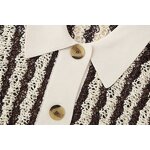 Women's Knitted Sweater Manufacturer - Striped Button Up Short Sleeve Multi Color Casual