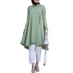 Muslim Blouse Manufacturer - Solid Turn-down Collar Swallowtail Curved Hem Long Sleeve
