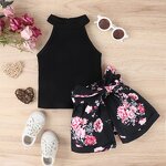 Girls Outfit Manufacturer - Summer Ribbed Sleeveless Tank Tops Floral Shorts 2Pcs