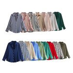 Women's Satin Blouse Manufacturer - Striped Retro Front Button-up Long Sleeve Shirt