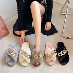 Home Slippers Manufacturer - Round Head Thick Soled One Line Plush Metal Chain Cotton