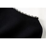 Women's Knitted Sweater Manufacturer - Black Beading Asymmetrical Design Long Sleeve