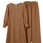 Muslim Two Piece Set Manufacturer - Side Slit Long Shirt Wide Leg Pants Robe In Stock