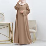 Muslim Satin Dress Manufacturer - Djellaba Round Neck Belt Plus Size Long Sleeve