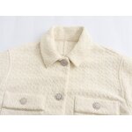 Women's Tweed Jacket Manufacturer - Front Pockets Single Breasted Beige Turn Down Collar